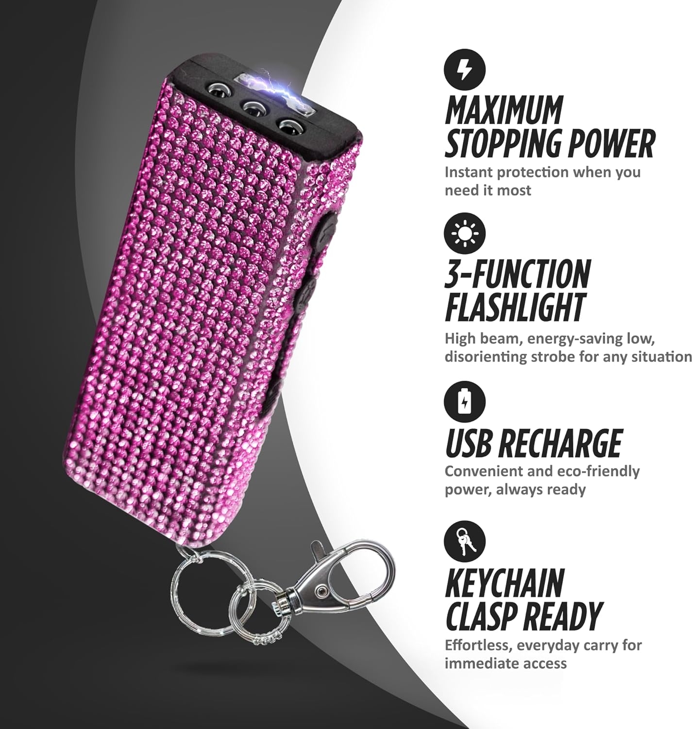 KP Stun Gun with Stylish Rhinestone Design - LED Light w/ Keychain - Image 3